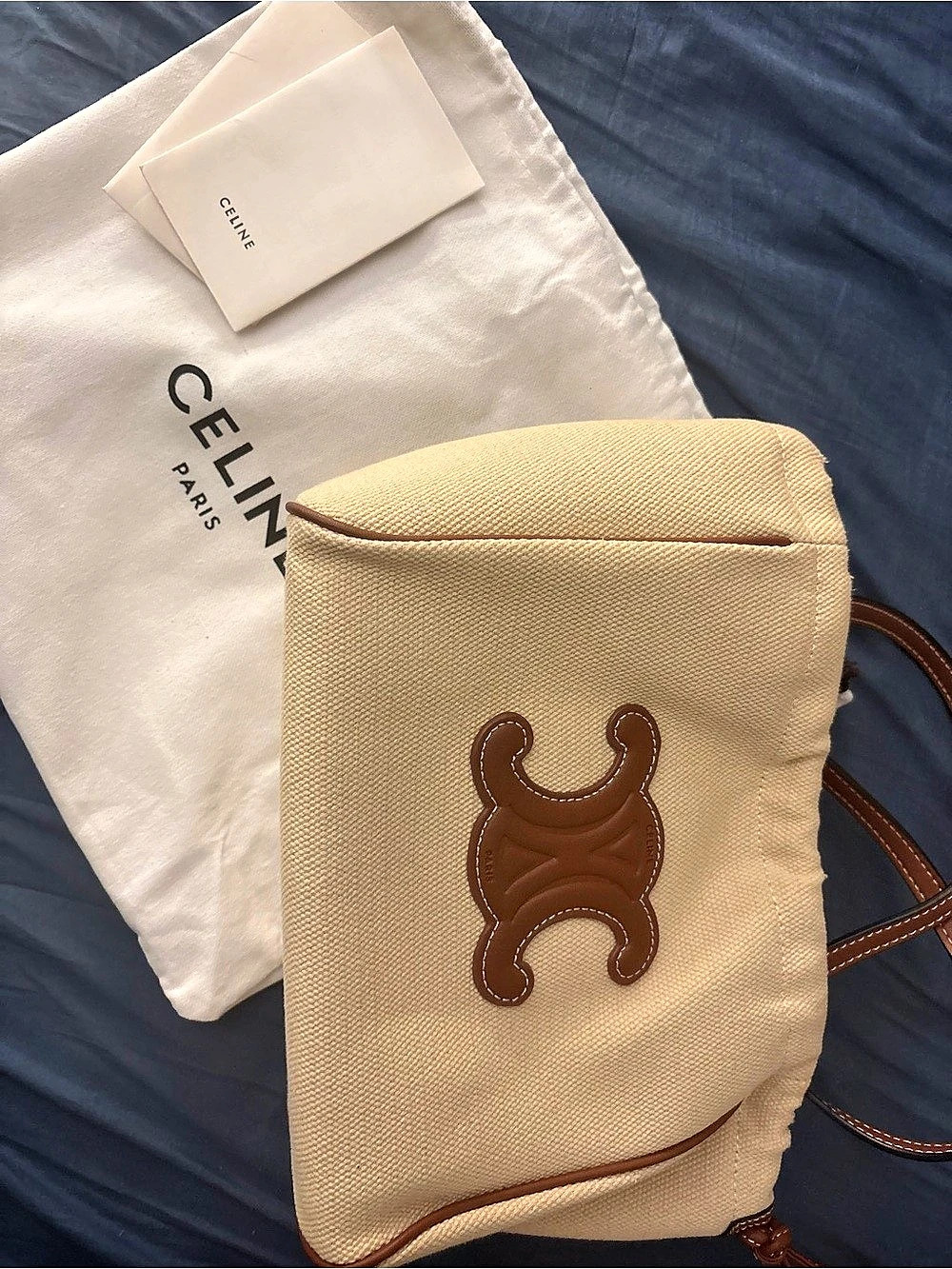 Celine Small Bucket in Triomphe Canvas and Calfskin Crossbody Bag - Picture 2 of 5